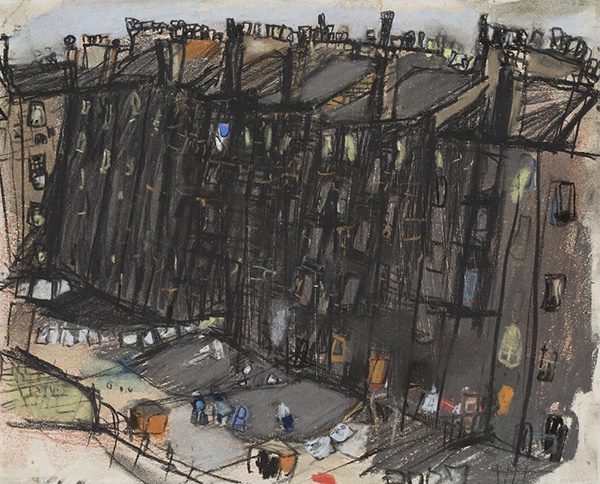 Joan Eardley R.S.A (Scottish 1921-1963) | A Glasgow Tenement | Pastel | 25cm x 20cm (9.75in x 8in) | Sold for £28,750 incl premium 